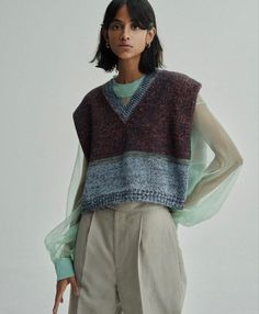 Knitted Streetwear, Crochet Wardrobe, Garment Inspiration, Knit Patchwork, Stylish Knitwear, Spring Knitwear, Patchwork Vest, Jane Smith, Knitwear Fashion