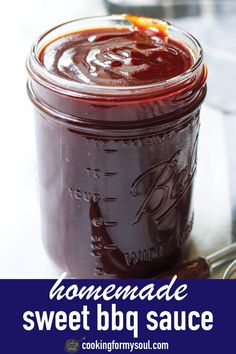 homemade sweet bbq sauce in a mason jar