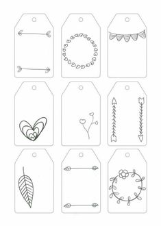 printable gift tags with hearts, arrows and other things to draw on the paper