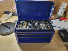 Harbor Freight Mini Toolbox Drill Bit Organizer - Compact & Durable Storage Solution Fits in the top lid area of the Harbor Freight Mini Toolbox. The first bin stores Imperial sizes: 1/16, 3/32, 1/8, 5/32, 3/16, 7/32, 1/4, 9/32 The second bin is for spares or other drill bits. Keep your drill bits, screws, and small tools organized with this Harbor Freight Mini Toolbox Drill Bit Organizer. Perfect for DIY enthusiasts, contractors, and hobbyists alike, this sturdy and compact organizer is designed to help you store your drill bits in a neat, efficient manner, ensuring quick access when you need them most. Key Features: Compact & Portable: The organizer's design provides convenient storage for your drill bits and small tools. Durable Construction: Made from high-quality materials, this organ Drill Bit Storage Organizers, Small Tool Organization, Bin Stores, Drill Bit Organizer, Drill Bit Storage, Toolbox Organization, Hand Tool Storage, Bit Organizer, Tool Bag Organization