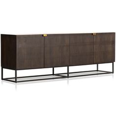 the sideboard is made out of wood and metal