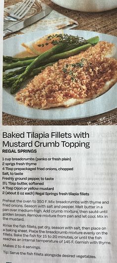 a recipe for baked tripia fillets with mustard and crumb topping