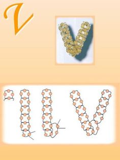 the letters v and v are made up of beads