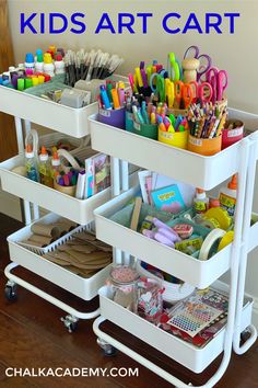 the kids art cart is filled with lots of crafting supplies