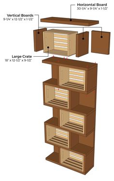 an image of a wooden shelf with measurements for the top and bottom shelves on it