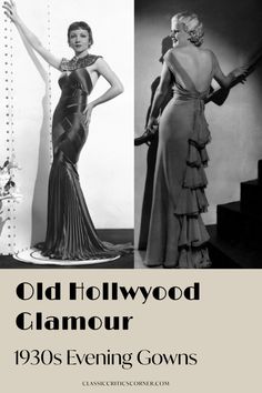 an old hollywood glamour magazine cover featuring two women in evening gowns