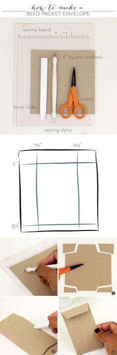 the instructions for how to make an envelope with paper and scissors on it, in three different ways