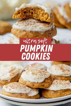 pumpkin cookies stacked on top of each other