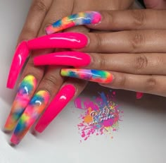 Nails Acrylic Orange Neon, Acrylic Nail Designs For Summer Long, Neon Glow Nail Designs, Neon Nail Ideas Summer Long, Neon Marble Nail Designs, Bright Nail Ideas Neon, Pigment Powder Nails Designs, Bright Color Nail Designs, Bright Neon Acrylic Nails Summer