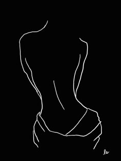 a black and white drawing of a woman's back with her hands on her hips