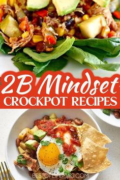 two different images with the words 23 mindset crockpot recipes on them and an image of food