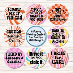 8 funny driving quotes and sayings for car coasters or cupcake toppers