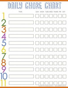 a printable daily chore chart with numbers and times for each child's day