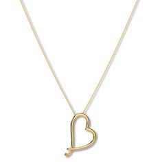 A swirling 14K yellow gold heart connects to a cable chain in this pretty necklace for her. The necklace is adjustable from 16 to 18 inches and fastens with a lobster clasp. Yellow Gold Open Heart Necklace With Adjustable Chain, Elegant Heart Necklace With Cable Chain For Valentine's Day, Jewelry Advice, Pretty Necklace, Necklace For Her, Kay Jewelers, Pretty Necklaces, Accessories Jewelry Necklace, Dream Jewelry