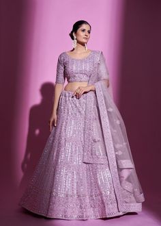 Lehenga Purple, Lavender Lehenga, Sequins Lehenga Choli, Sequins Lehenga, Purple Lehenga, Net Blouses, Lehenga Online