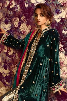 Buy Blue Velvet Pakistani Kameez Salwar Dress in Premium Quality Details with Embellishments paired with Capri and Dupatta. Customizable. Fast Shipping Pakistani Kameez, Velvet Pakistani Dress, Velvet Kurta, Emerald Velvet, Zardozi Embroidery, Velvet Dress Designs, Salwar Dress, Atif Aslam, Velvet Dresses