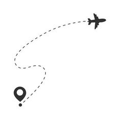 an airplane flying through the air with a map on it's side and a pin pointing