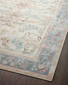 Rifle Paper Co. x Loloi Palais PAL-04 Floral / Botanical Area Rugs | Rugs Direct Blue Office Rug, White Carpet Nursery, Pretty Rugs Living Room, Cottage Core Living Room Rugs, Cream And Blue Rug, French Cottage Rug, Simple Area Rugs, Vintage Rugs Bedroom, Light Rugs Living Room