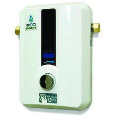 a tankless water heater with thermostaer on it's side