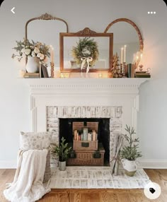 an instagram page with a fireplace and mirror