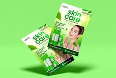 two boxes of skin care products on a green background