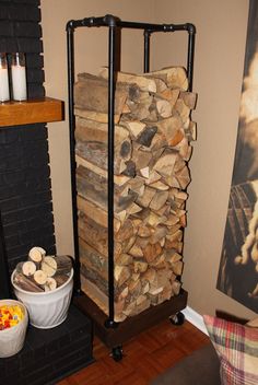 there is a firewood rack in the living room