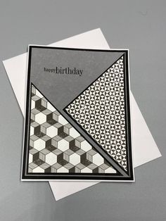 a happy birthday card with black and white designs