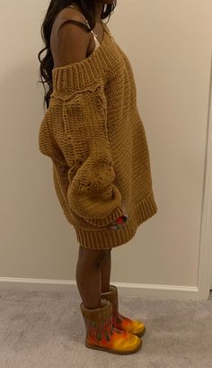 Own this one of a kind limited edition crochet fall sweater dress.. made to order... it takes 3-5 days to make this so order ahead. Also message me about color preferences. Size shown fits small to medium body frame. Thick Sweater Dress, Fall Fashions For Plus Size Women, Fall Outfits Crochet, Oversized Sweater Dress With Boots, Crochet Fall Fashion, Crochet Fall Outfits, What To Wear On Thanksgiving Day, Sweater Under Dress Outfit, How To Style Sweater Dress