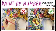 the process of painting flowers with acrylic paint by number and overpainting