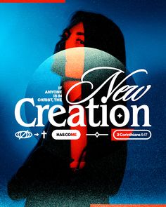 a woman holding a surfboard in front of a blue background with the words creation on it