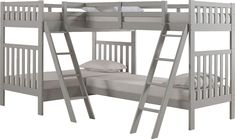 the bunk bed has two sets of ladders on each side and one set of mattresses on the bottom