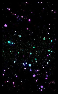 stars in the night sky are glowing purple, green and blue with white dots on them