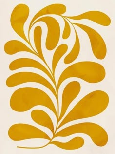 an orange and white painting with some leaves on it