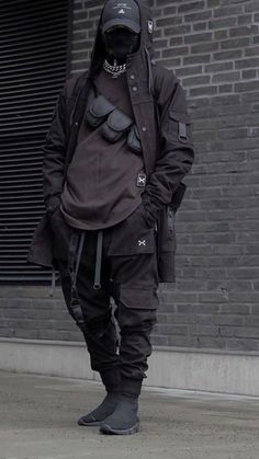 Combat Vest Outfit, Techwear Inspired Outfits, Modern Ninja Outfits Men, Mens Techwear Outfit, Urban Goth Fashion, Ninja Inspired Fashion