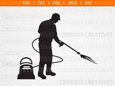 a silhouette of a man with a garden hose