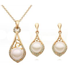 FU 18K Gold Tone Crystal Necklace Drop Earrings Set Pearl Jewelry Set Wedding Jewelry for Women 1* -- Click on the photo for extra information. (This is an affiliate link). Gold Jewellery Set, Gold Drop Necklace, Pearl Jewelry Set, Earrings Matching, Droplet Earrings, Queen Jewelry, Pearl Necklace Earrings, Gold Jewelry Sets