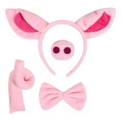 a pink pig costume with ears, nose and tail