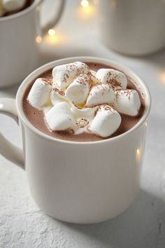 hot chocolate with marshmallows in a white mug