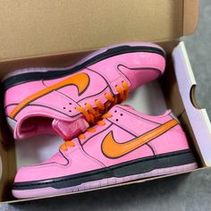 (Women's) Powerpuff Girls x Nike SB Dunk Low Blossom Pink Power Puff Dunks, Powerpuff Shoes, Powerpuff Dunks, Bday List, Nike Fashion Shoes, Pretty Shoes Sneakers, Jordan Shoes Retro, Powerpuff Girl, Prom 2024