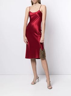 Shop red VOZ midi silk slip dress with Express Delivery - Farfetch Chic Red Satin Summer Dress, Chic Red Satin Dress For Summer, Satin Knee-length Cocktail Slip Dress, Knee-length Satin Cocktail Slip Dress, Cocktail Satin Knee-length Slip Dress, Silk Knee-length Slip Dress For Night Out, Red Midi Length Slip Dress For Formal Occasions, Silk Spaghetti Strap Dress For Cocktail, Silk Knee-length Slip Dress For Party