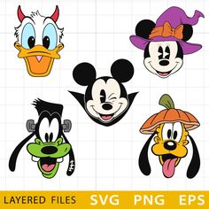 mickey mouse and friends svg clipart set for use in crafts, t - shirts, etc