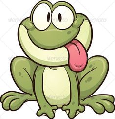 a cartoon frog sitting with its tongue hanging out and eyes wide open - animals characters