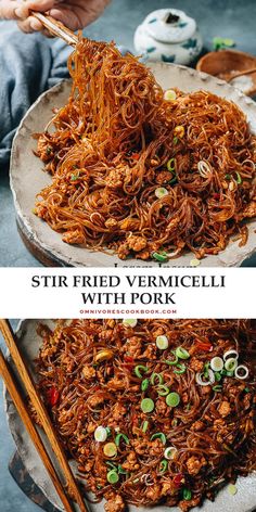 stir fried vermicelli with pork and vegetables