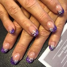 Purple French Tip Nails, Purple French Manicure, Shamrock Nails, Nail Dipping Powder Colors, Glitter Gel Nail Designs, Purple Nail Art Designs, June Nails, Nails Gradient, Purple French