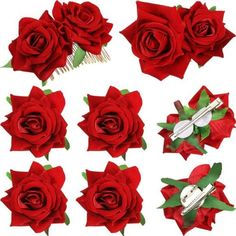 New! 6 Pcs Rose Hair Clip Flower Hairpin Comb Rose Brooch Floral Clips Red Roses Floral Dress Wedding Bridal Hair Combs Clips Thank You! Rose Clips, Floral Dress Wedding, Flower Hair Accessories Wedding, Hair Clip Flower, Bridal Hair Combs, Flower Hairpin, Wedding Hair Clip, Rose Hair Clip, Flamenco Dancer