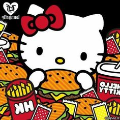 an image of a hello kitty eating junk