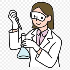 a woman in lab coat holding a beakle and flask