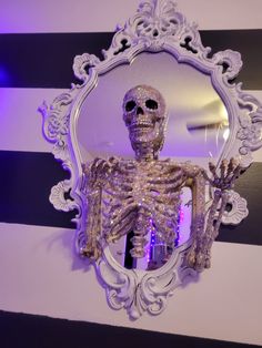 a skeleton is in the reflection of a mirror