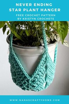 a crocheted plant hanger hanging from a pot