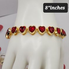 Heart Red Color Bracelet Stainless Steel 8"Inches Gold Heart Bracelet For Valentine's Day Party, Adjustable Heart Bracelet For Valentine's Day, Red Bracelets With Heart Charm For Anniversary, Heart-shaped Red Bracelets For Party, Red Heart Bracelets For Party, Red Heart Bracelet For Party, Red Bracelets For Valentine's Day Anniversary, Adjustable Red Bracelets For Anniversary, Adjustable Bracelets For Valentine's Day Party